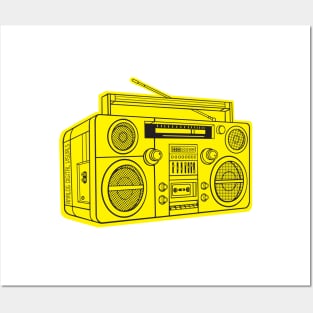 Boombox (Black Lines + Yellow Drop Shadow) Analog / Music Posters and Art